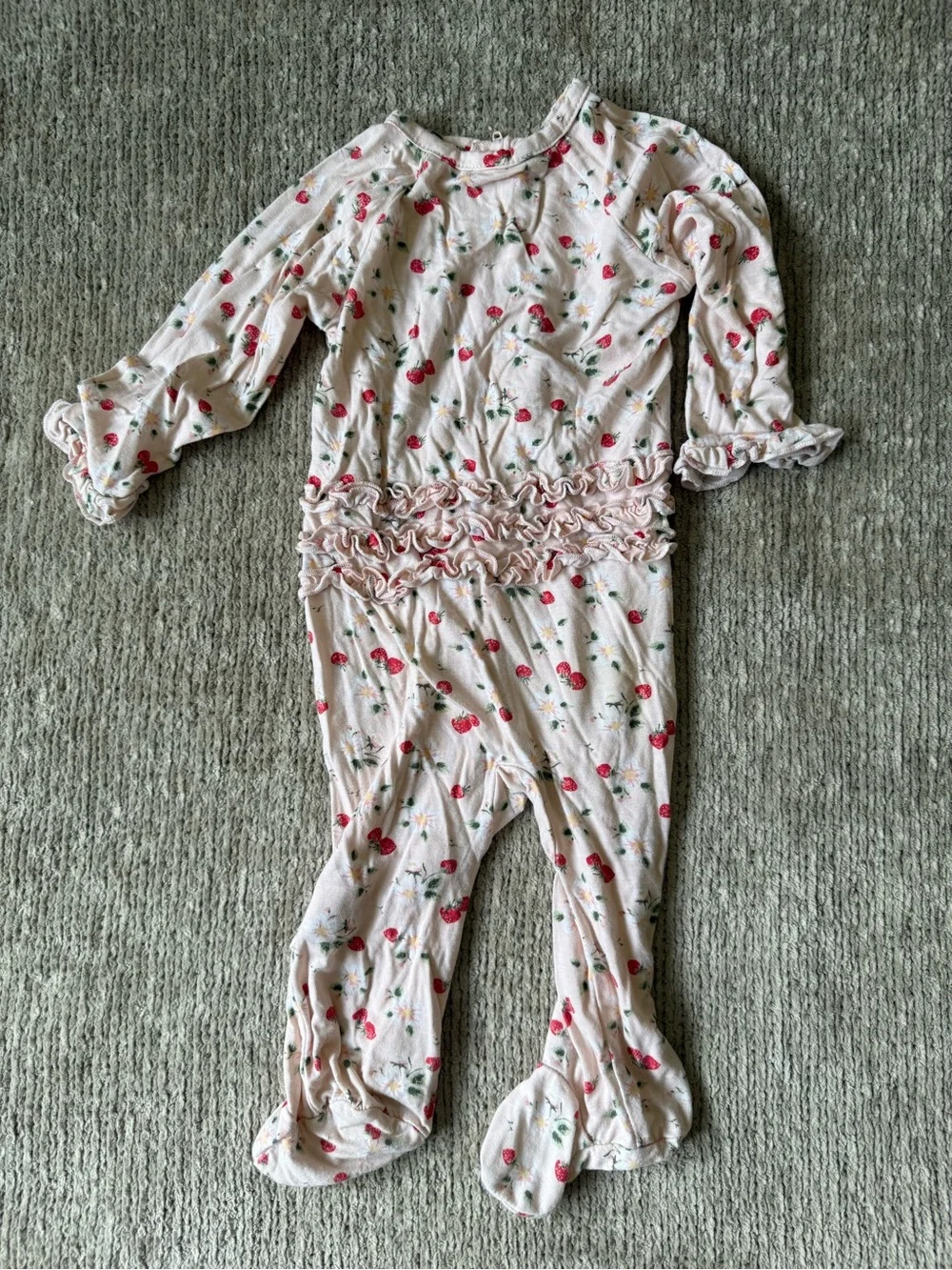 Milkberry Baby 3-6M Bamboo Zip Footie Pajamas Bows Strawberries 2 Pack
